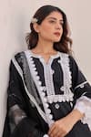 ASRUMO_Black Cotton Embellishment Lace Notched Tie Dye Straight Kurta Set _Online_at_Aza_Fashions