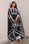 Buy_ASRUMO_Black Cotton Embellishment Lace Notched Tie Dye Straight Kurta Set _Online_at_Aza_Fashions