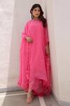 Buy_ASRUMO_Pink Viscose, Organza Embroidery Boat Neck Aari Kurta Set _at_Aza_Fashions