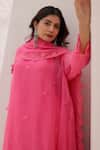 Shop_ASRUMO_Pink Viscose, Organza Embroidery Boat Neck Aari Kurta Set _Online_at_Aza_Fashions