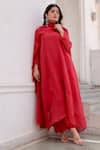 Buy_ASRUMO_Red Viscose, Organza Embroidery Boat Neck Aari Kurta Pant Set _Online_at_Aza_Fashions