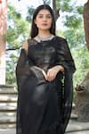 ASRUMO_Black Silk Organza Embroidery Thread Border Saree With Unstitched Blouse Piece _Online_at_Aza_Fashions