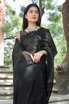 Buy_ASRUMO_Black Silk Organza Embroidery Thread Border Saree With Unstitched Blouse Piece _Online_at_Aza_Fashions