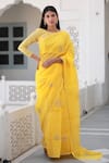 Buy_ASRUMO_Yellow Silk Organza Embroidery Thread Flower Saree With Unstitched Blouse Piece _at_Aza_Fashions