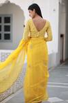 Shop_ASRUMO_Yellow Silk Organza Embroidery Thread Flower Saree With Unstitched Blouse Piece _at_Aza_Fashions