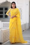 Buy_ASRUMO_Yellow Silk Organza Embroidery Thread Flower Saree With Unstitched Blouse Piece _Online_at_Aza_Fashions