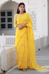 Shop_ASRUMO_Yellow Silk Organza Embroidery Thread Flower Saree With Unstitched Blouse Piece _Online_at_Aza_Fashions