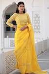 ASRUMO_Yellow Silk Organza Embroidery Thread Flower Saree With Unstitched Blouse Piece _at_Aza_Fashions