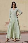 Buy_ASRUMO_Green Georgette Hand Embroidered Aari And Gota Work V Neck Anarkali & Pant Set _at_Aza_Fashions