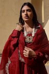 ASRUMO_Maroon Chanderi Hand Embroidered Aari Work V Neck Anarkali Set With Dupatta _Online_at_Aza_Fashions