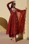 Buy_ASRUMO_Maroon Chanderi Hand Embroidered Aari Work V Neck Anarkali Set With Dupatta _Online_at_Aza_Fashions