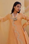 ASRUMO_Yellow Chanderi Hand Embroidered Aari Work V Neck Anarkali Set With Dupatta _Online_at_Aza_Fashions