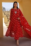 Buy_ASRUMO_Red Georgette Hand Tie-dyed And Embroidered Bandhej Pattern & Gota Anarkali Set _at_Aza_Fashions