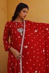 Shop_ASRUMO_Red Georgette Hand Tie-dyed And Embroidered Bandhej Pattern & Gota Anarkali Set _Online_at_Aza_Fashions