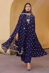 ASRUMO_Blue Georgette Hand Tie-dyed And Embroidered Bandhej Tie & Dye Anarkali Set _Online_at_Aza_Fashions