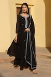 Buy_ASRUMO_Black Georgette Hand Embroidered Aari Work Anarkali Notched Round Neck Set _at_Aza_Fashions