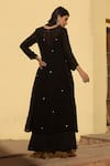 Shop_ASRUMO_Black Georgette Hand Embroidered Aari Work Anarkali Notched Round Neck Set _at_Aza_Fashions