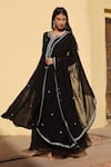 ASRUMO_Black Georgette Hand Embroidered Aari Work Anarkali Notched Round Neck Set _at_Aza_Fashions