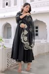 ASRUMO_Black Muslin Hand Embroidered Aari Work Notched Anarkali Pant Set With Dupatta _at_Aza_Fashions