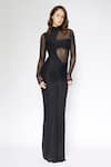 Buy_Deme by Gabriella_Black Net Solid High Neck Sheer Panel Dress _at_Aza_Fashions