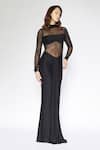 Buy_Deme By Gabriella_Black Net, Lycra High Neck Draped Sheer Panel Dress _at_Aza_Fashions