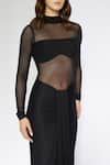 Deme By Gabriella_Black Net, Lycra High Neck Draped Sheer Panel Dress _Online_at_Aza_Fashions