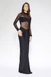 Buy_Deme By Gabriella_Black Net, Lycra High Neck Draped Sheer Panel Dress _Online_at_Aza_Fashions