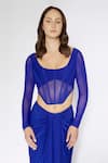 Deme By Gabriella Blue Net, Lycra Round Neck Sheer Corset Top With Skirt Online at Aza Fashions Deme By Gabriella_Blue Net, Lycra Round Neck Sheer Corset Top With Skirt _Online_at_Aza_Fashions