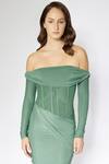 Deme by Gabriella_Green Net Solid Off Shoulder Corset Draped Dress _Online_at_Aza_Fashions