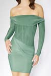 Buy_Deme by Gabriella_Green Net Solid Off Shoulder Corset Draped Dress _Online_at_Aza_Fashions