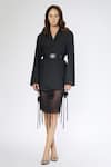 Buy_Deme By Gabriella_Black Net, Microfiber Applique Solid Blazer With Skirt _at_Aza_Fashions