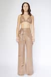 Shop_Deme by Gabriella_Beige Sequins Embroidered Jacket Lapel Crop Blazer Draped Pant Set _Online_at_Aza_Fashions