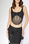 Deme By Gabriella_Black Net, Maheshwari, Lycra Fabric Flowers Sheer Corset With Applique Skirt _Online_at_Aza_Fashions