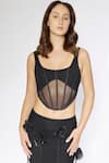 Shop_Deme By Gabriella_Black Net, Maheshwari, Lycra Fabric Flowers Sheer Corset With Applique Skirt _Online_at_Aza_Fashions