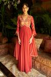 Buy_Shreeka_Red Chanderi Embroidered Dabka V Neck Tonal Anarkali Churidar Set _at_Aza_Fashions