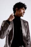 Buy_Aroka_Grey Silk Velvet Plain Full Sleeve Double Breasted Blazer _Online_at_Aza_Fashions