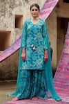 Buy_KARAJ JAIPUR_Blue Kurta And Pant Chinnon Embroidered Sequin Round & Patti Gharara Set _at_Aza_Fashions