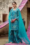 Buy_KARAJ JAIPUR_Blue Kurta And Pant Chinnon Embroidered Sequin Round & Patti Gharara Set _Online_at_Aza_Fashions