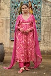 Buy_KARAJ JAIPUR_Pink Kurta Chinnon Embroidered Sequin V Neck And Gota Pant Set _at_Aza_Fashions