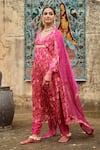 Shop_KARAJ JAIPUR_Pink Kurta Chinnon Embroidered Sequin V Neck And Gota Pant Set _Online_at_Aza_Fashions