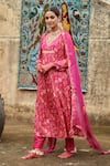 KARAJ JAIPUR_Pink Kurta Chinnon Embroidered Sequin V Neck And Gota Pant Set _at_Aza_Fashions