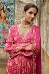 Shop_KARAJ JAIPUR_Pink Kurta Chinnon Embroidered Sequin V Neck And Gota Pant Set _at_Aza_Fashions