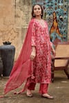 KARAJ JAIPUR_Maroon Kurta Chinnon Embroidered Dori Scalloped V Paisley Print Pant Set _Online_at_Aza_Fashions