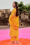 KARAJ JAIPUR_Yellow Kurta Crepe Embroidered Mirror Round V And Bead Pant Set _Online_at_Aza_Fashions