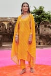 Shop_KARAJ JAIPUR_Yellow Kurta Crepe Embroidered Mirror Round V And Bead Pant Set _Online_at_Aza_Fashions