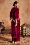 Shop_Roze_Pink Kurta And Palazzo- Micro Velvet Hand Embroidered Floral Razia Paisley Set _at_Aza_Fashions