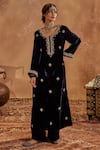 Buy_Roze_Blue Microfiber, Organza Embroidery, Sequins Round Neck Rubina Hand Kurta Set _Online_at_Aza_Fashions