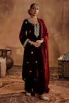 Buy_Roze_Maroon Organza Rubina Velvet Border Dupatta _at_Aza_Fashions