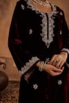 Roze_Maroon Kurta And Palazzo- Micro Velvet Hand Embroidered Floral U Rubina Set _at_Aza_Fashions