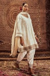 Buy_Roze_White Pure Chanderi Embroidered Paisley V Neck Saba Anarkali Dhoti Pant Set _at_Aza_Fashions